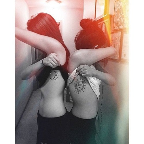 Sun and Moon Side Friendship Tattoos