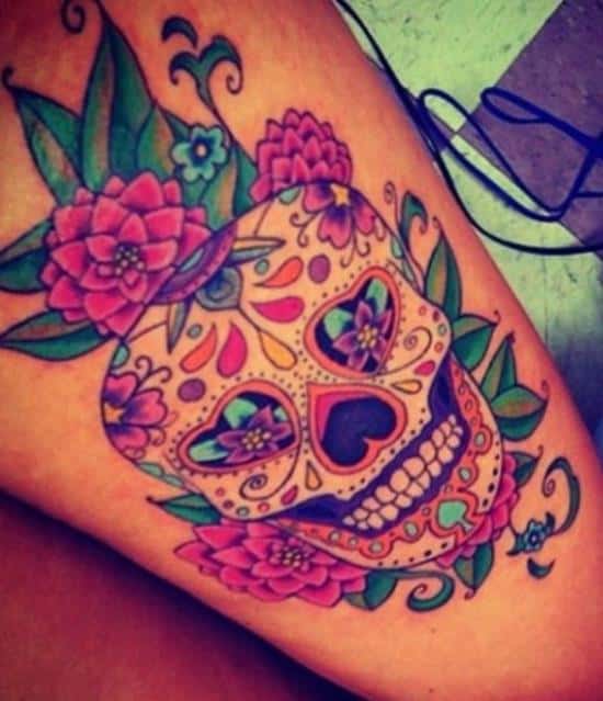 Tattoo of Sugar Skull Thigh Leg