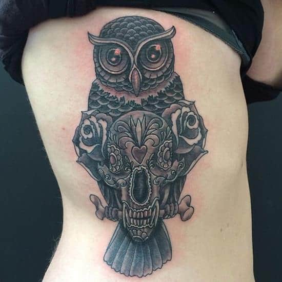 owl and bear skull tattoo