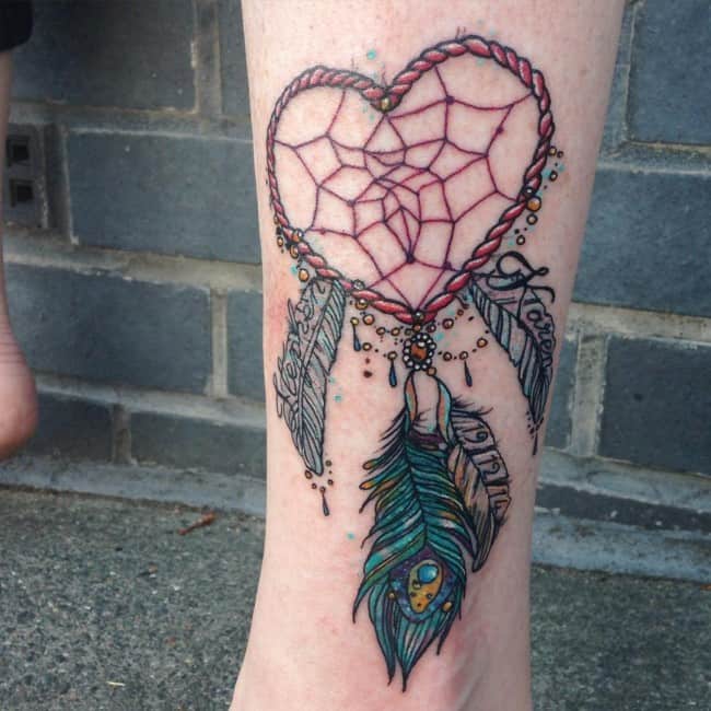 heart shaped dreamcatcher tattoo
