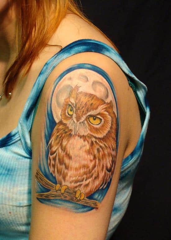 colorful owl tattoo