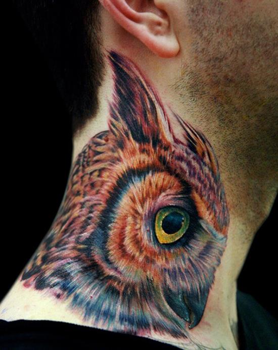 owl tattoo on neck