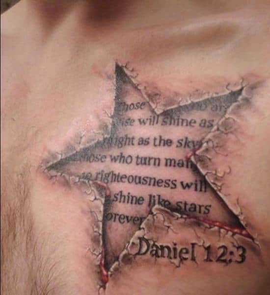 Chest Lettering Star 3d Tattoo by Rock Ink