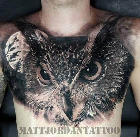 3d owl chest tattoo