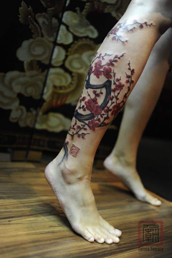 23-Cherry-Blossom-Tree-tattoo-on-leg