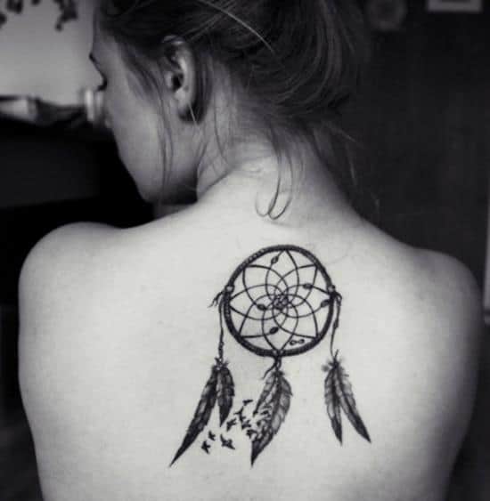 black and white dreamcatcher tattoo