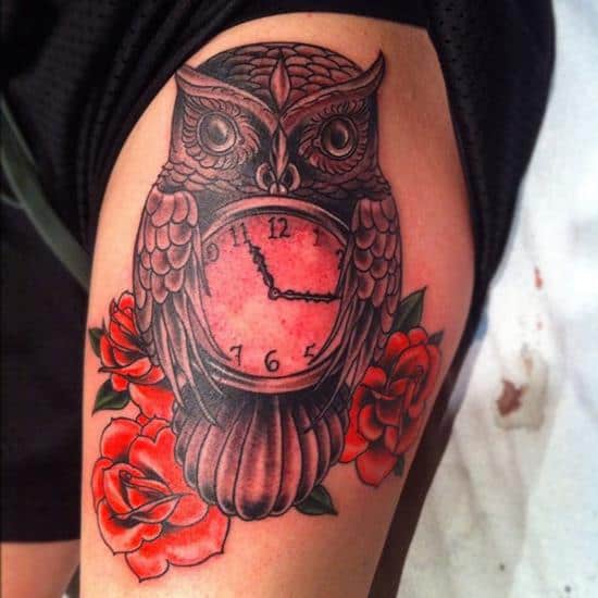 red owl and pocket watch tattoo