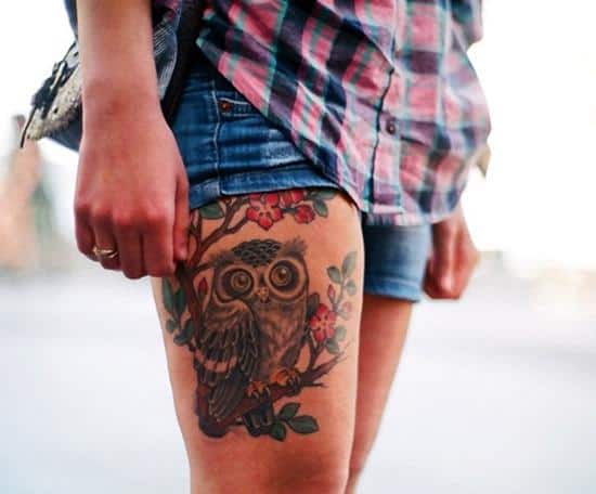 owl tattoo girl thigh