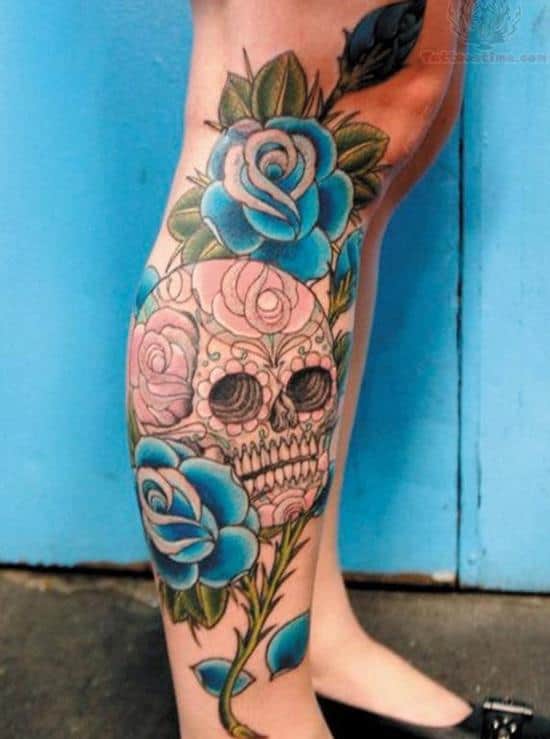 37-skull-and-rose-leg-tattoo