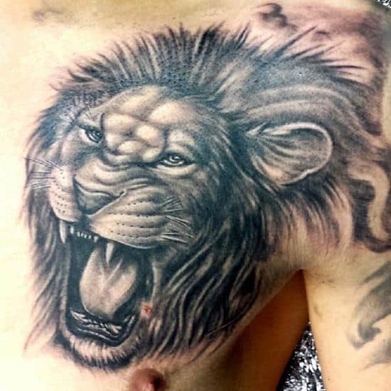 3D-Roaring-Lion-Tattoo-on-Chest