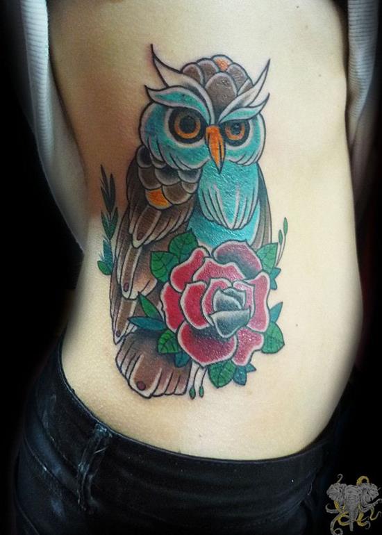 watercolor owl tattoo woman