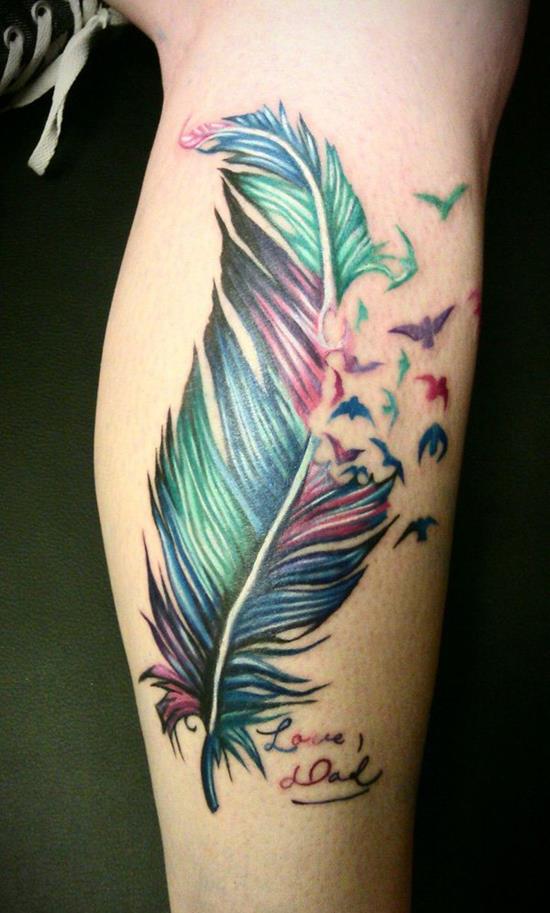 43-colorful-feather-tattoos-on-leg