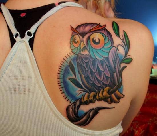 shoulder blade owl tattoo