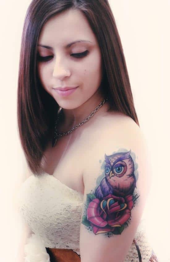 shoulder owl tattoo woman