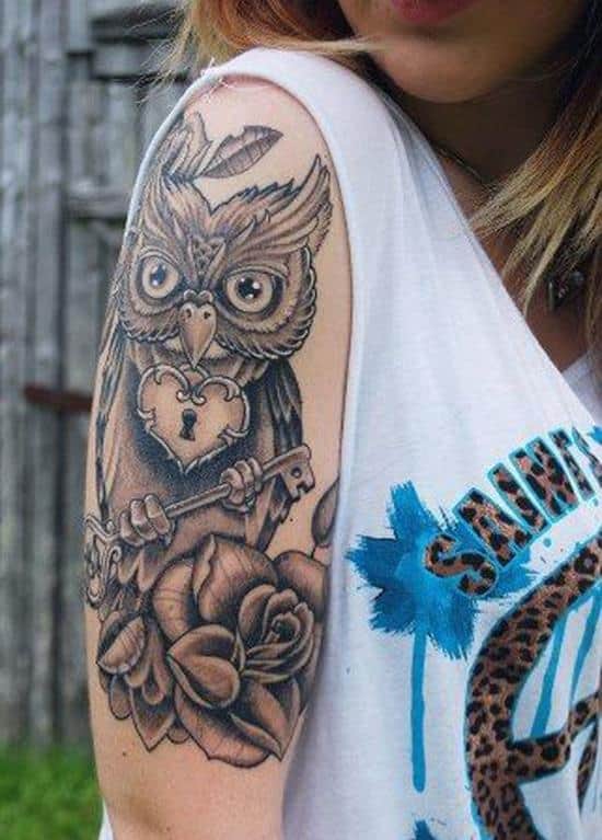 shoulder owl tattoo woman