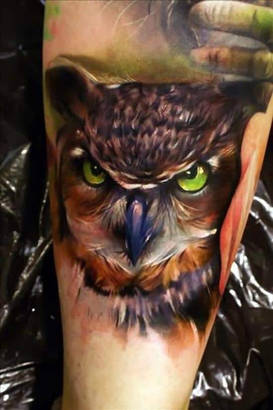 3d angry owl face tattoo