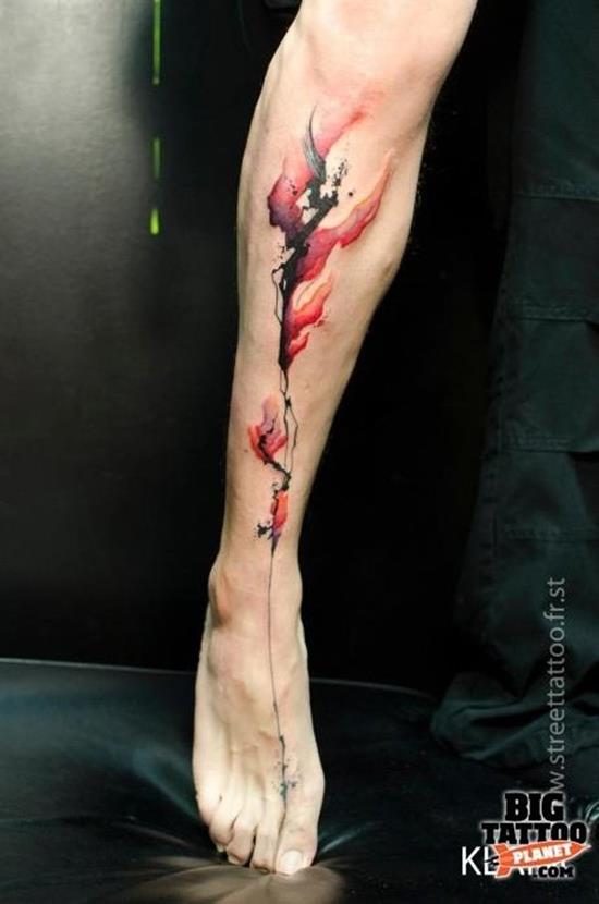 watercolor tattoo on leg 48-Watercolour-tattoos-on-leg