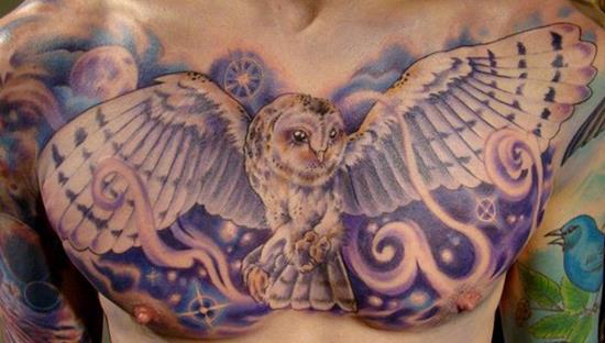 magic owl tattoo on back