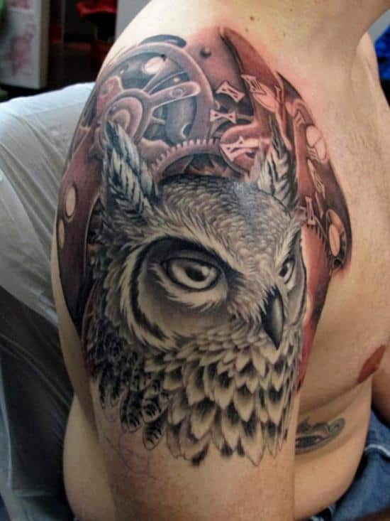 owl and clockwork tattoo