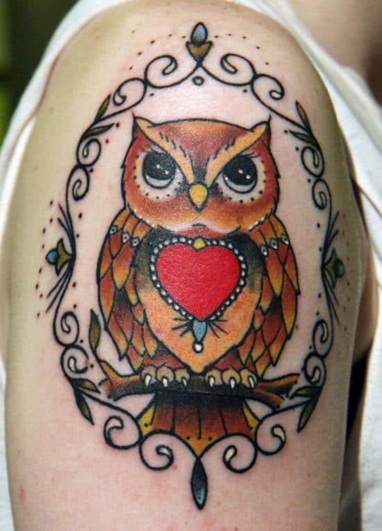 heart and owl tattoo