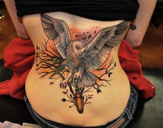 big owl tattoo on back