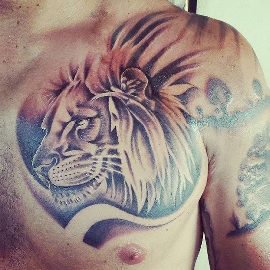 Amazing Lion Chest Tattoo Design for Men