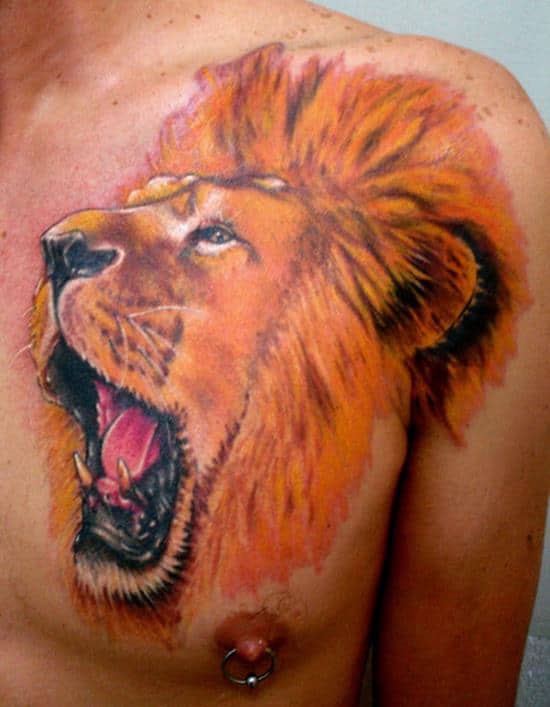 Colored-Chest-Lion-Tattoo-Design-For-Men
