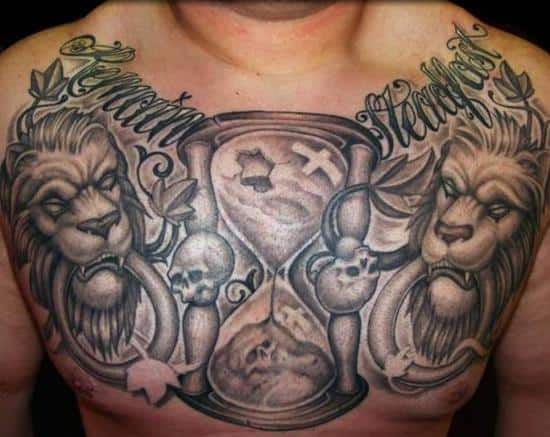Couple-Lion-Fight-Tattoo-Design-on-Chest