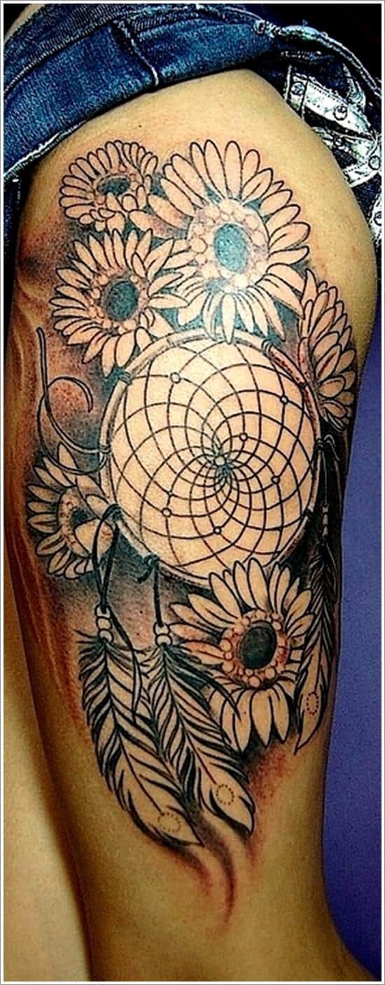 daisies and dreamcatcher tattoo design