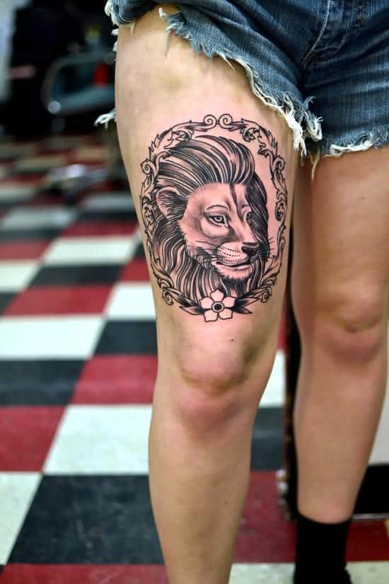 Girl-Lion-Tattoo-Design-on-Thigh