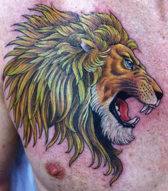 Gold-Colored-Lion-Chest-Tattoo-Design