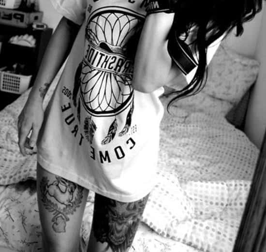 rabbit and lion tattoo on leg Leg-Tattoos-1
