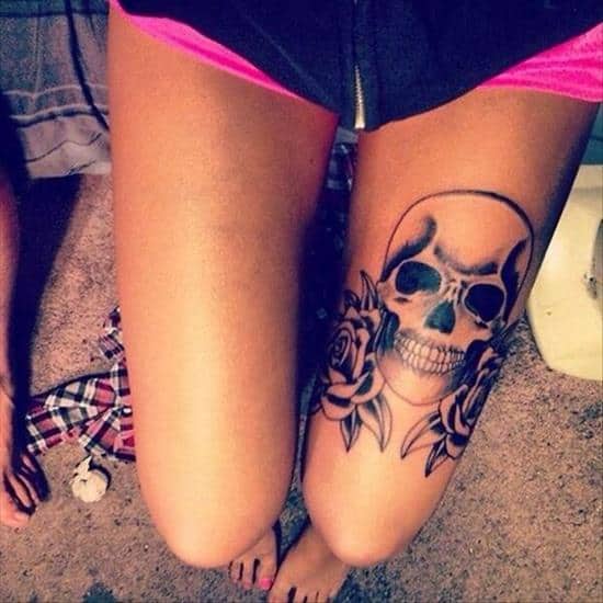 skull and rose tattoo on leg Leg-Tattoos-11