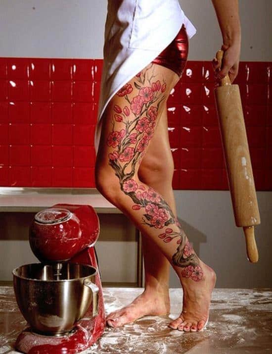 cherry blossom tree tattoo on leg Leg-Tattoos-13