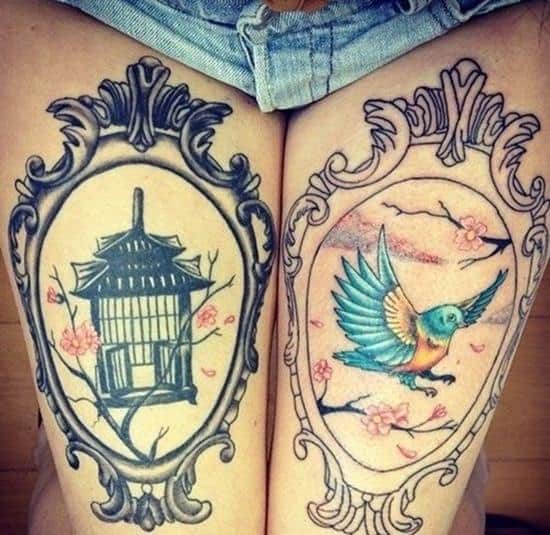 bird and birdcage tattoo on leg Leg-Tattoos-16