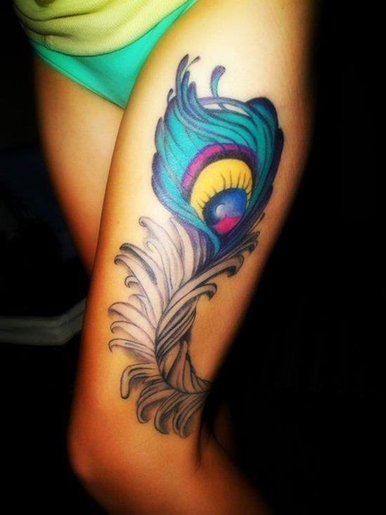 peacock feather tattoo on leg Leg-Tattoos-17