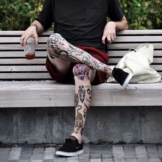 rose and tiger tattoo on leg Leg-Tattoos-19
