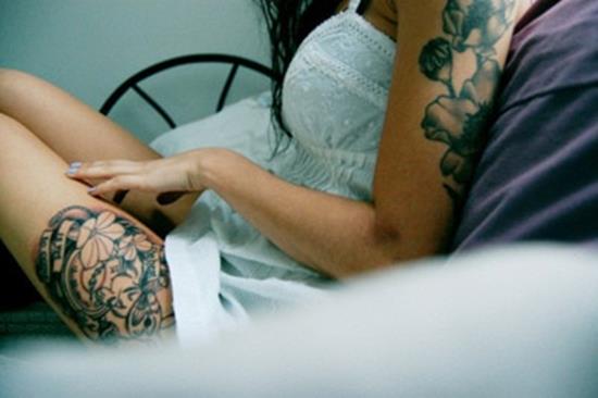 clock and flower tattoo on leg Leg-Tattoos-22