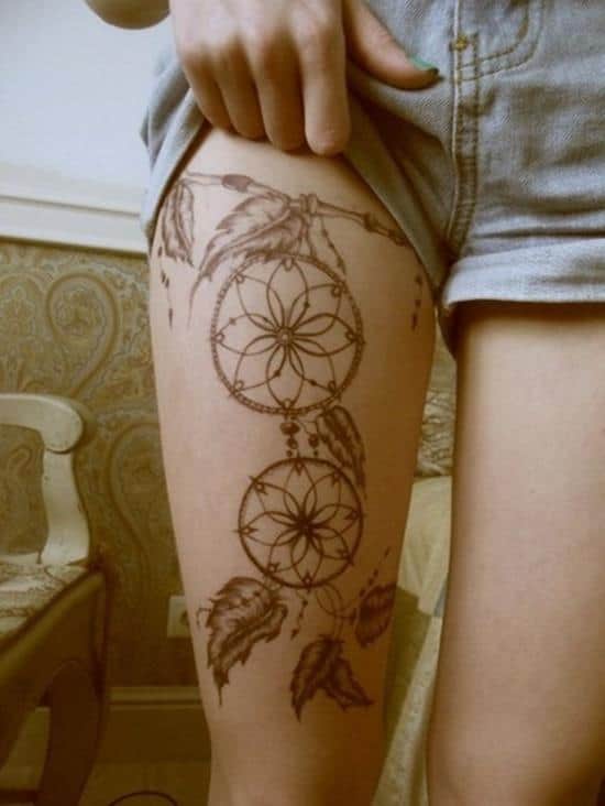 dreamcatcher tattoo on leg Leg-Tattoos-26