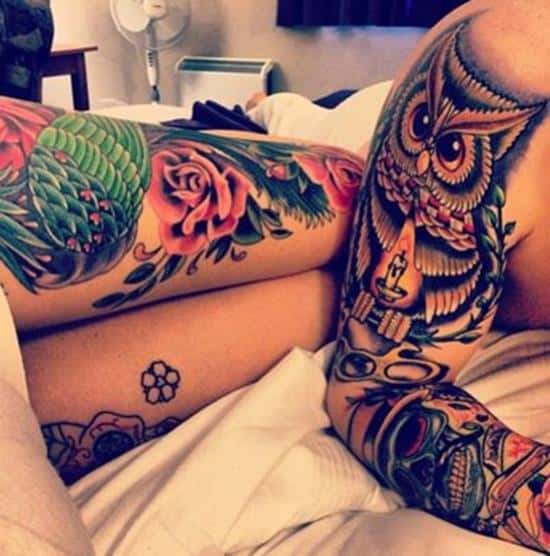 peacock and rose tattoo on leg Leg-Tattoos-27