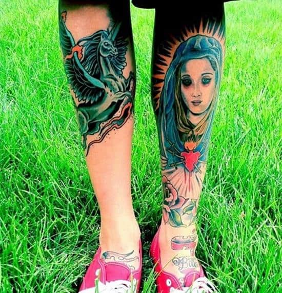 pegasus and rose tattoo on leg Leg-Tattoos-28