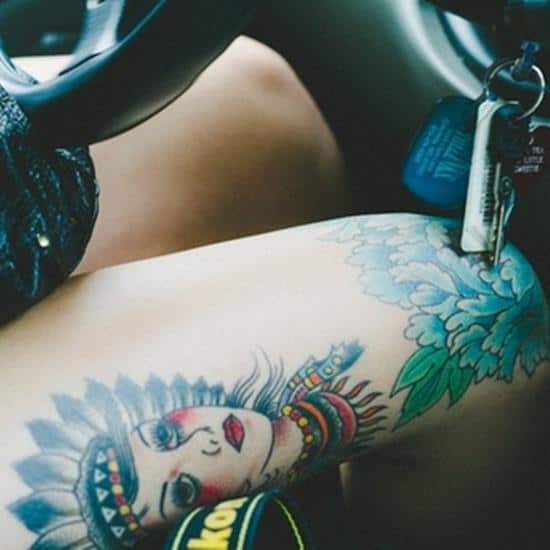 flower and girl tattoo on leg Leg-Tattoos-3