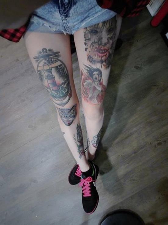 anchor and ship tattoo on leg Leg-Tattoos-31
