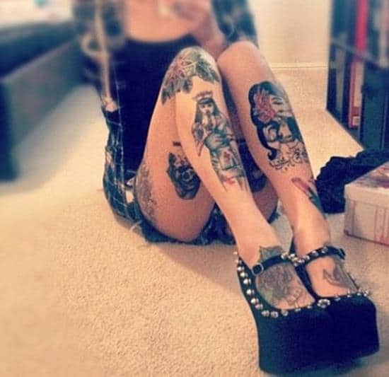 girl with a flower tattoo on leg Leg-Tattoos-32