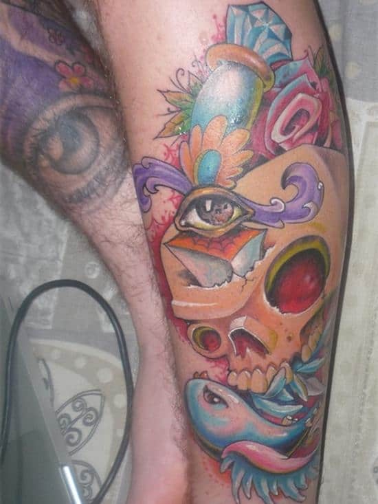 skull with eye tattoo on leg Leg-Tattoos-4
