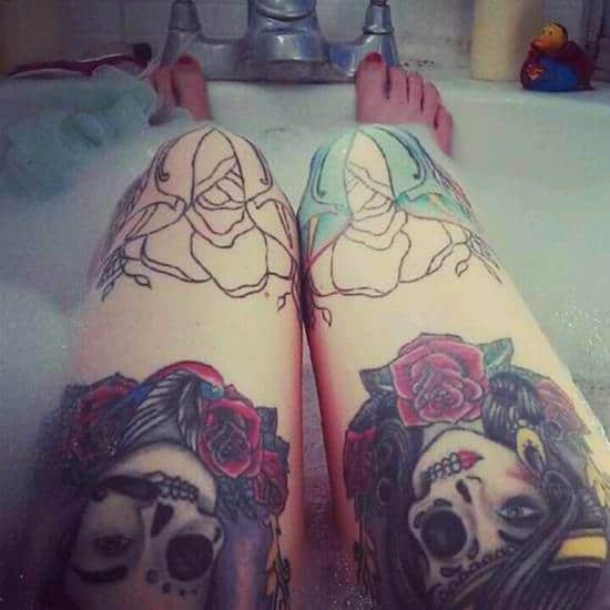 day of the dead tattoo on leg Leg-Tattoos-5