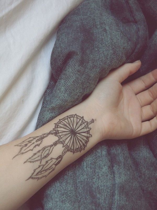 Dreamcatcher black and white Tattoo design on wrist