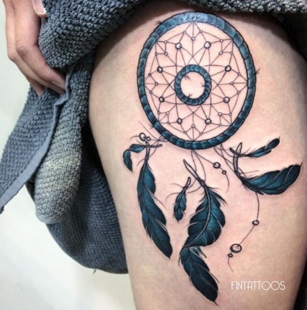 Dreamcatcher Tattoo on Thigh