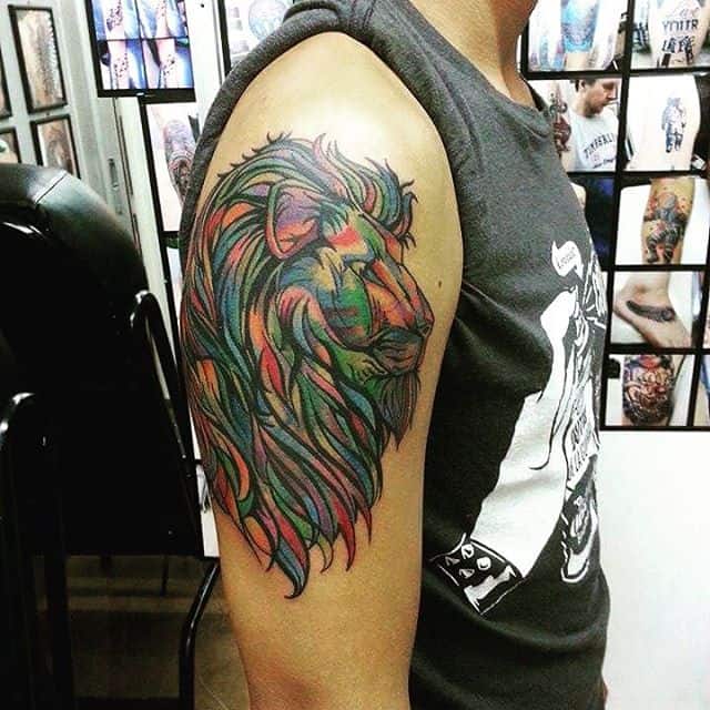 Lion by Tyler Malek Tattoo  Watercolor lion tattoo Colorful lion tattoo  Lion head tattoos