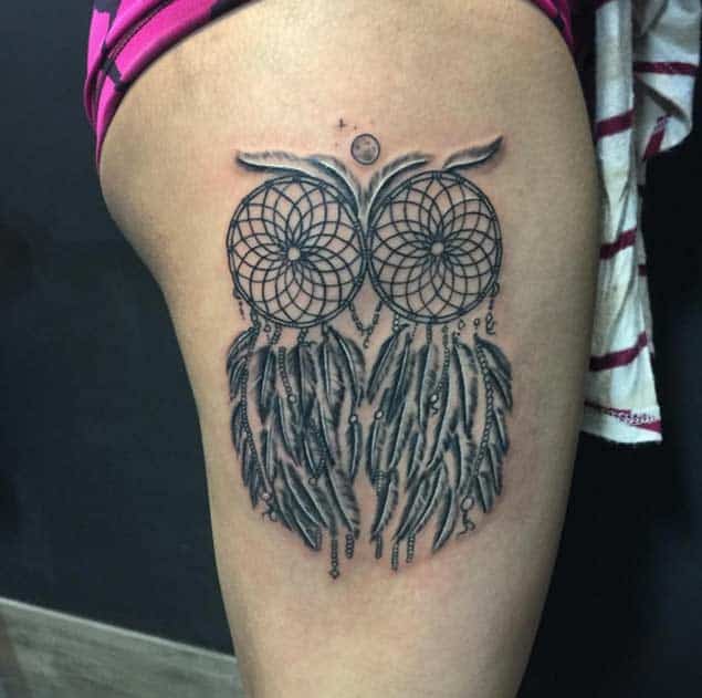 Creative Owl-Shaped Dreamcatcher Tattoo Design